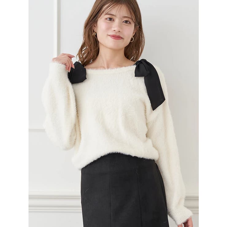 アイボリー | フェザーシアーリボンニットトップス | LUDIC PARK