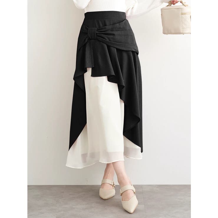 黒 | リボンモチーフラッフルロングスカート | LUDIC PARK