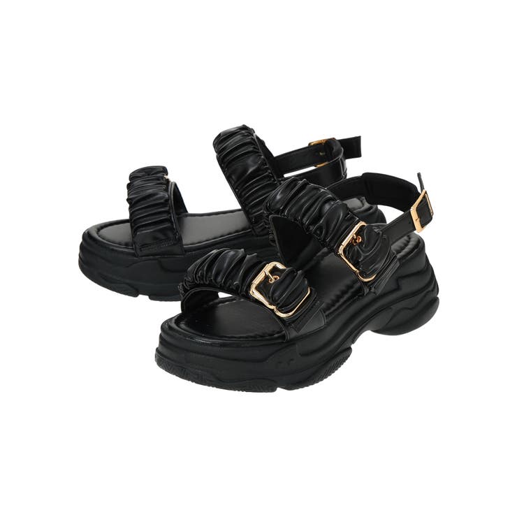 黒 | ギャザーバックルベルトスポーツサンダル | LUDIC PARK