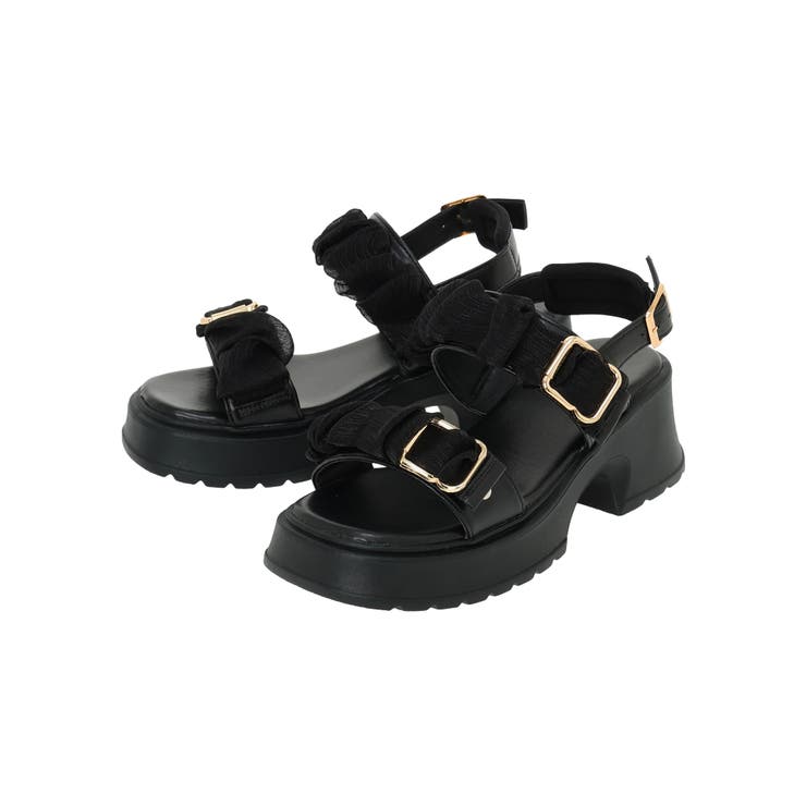 黒 | フリルオーガンジー厚底サンダル | LUDIC PARK