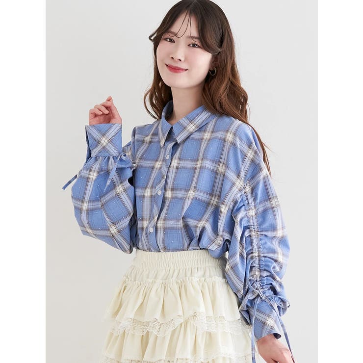 ラインストーン ショート丈チェックシャツ | LUDIC PARK | 詳細画像2 