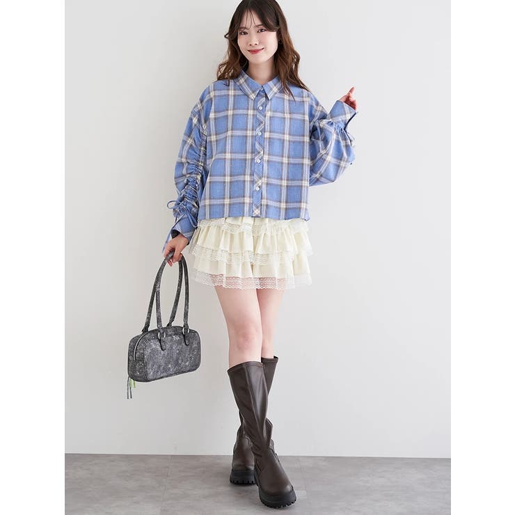 ラインストーン ショート丈チェックシャツ | LUDIC PARK | 詳細画像5 