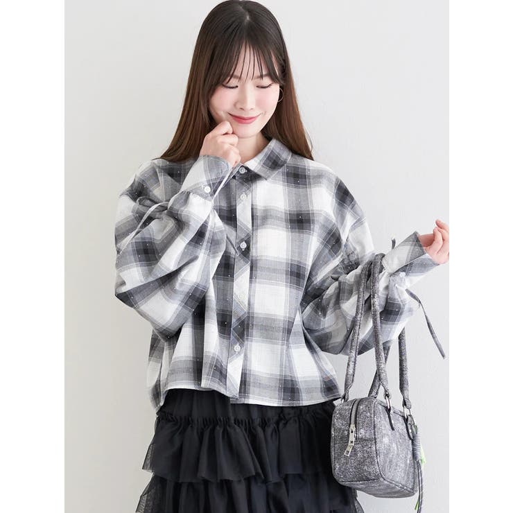 ラインストーン ショート丈チェックシャツ | LUDIC PARK | 詳細画像13 