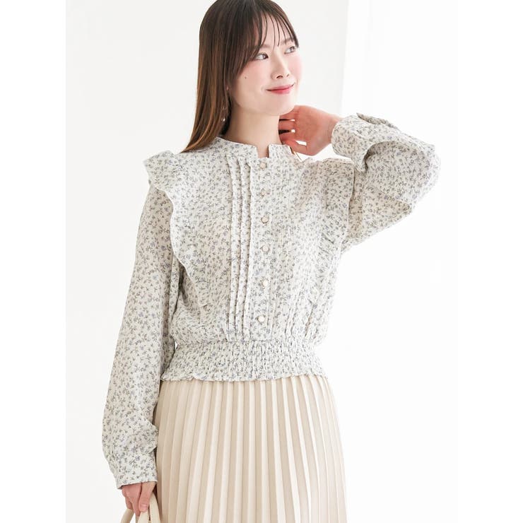 アイボリー | 小花柄ピンタックブラウス | LUDIC PARK