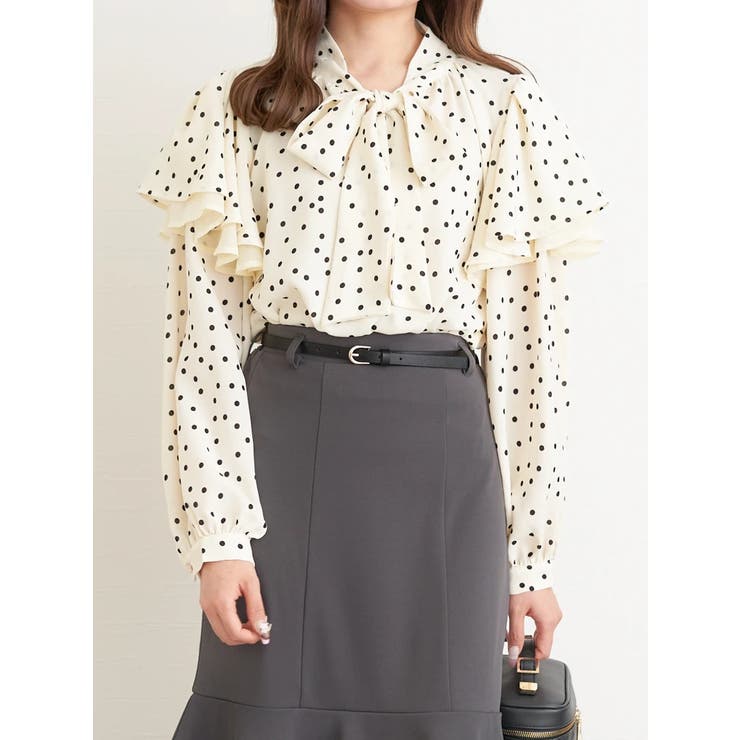 アイボリー | ドットボウタイフリルブラウス | LUDIC PARK