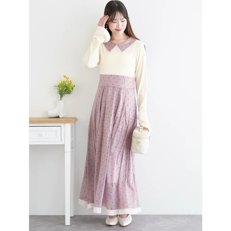 ピンク | リブ切り替えドットワンピース | LUDIC PARK