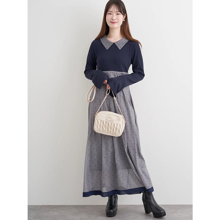 グレー | リブ切り替えドットワンピース | LUDIC PARK