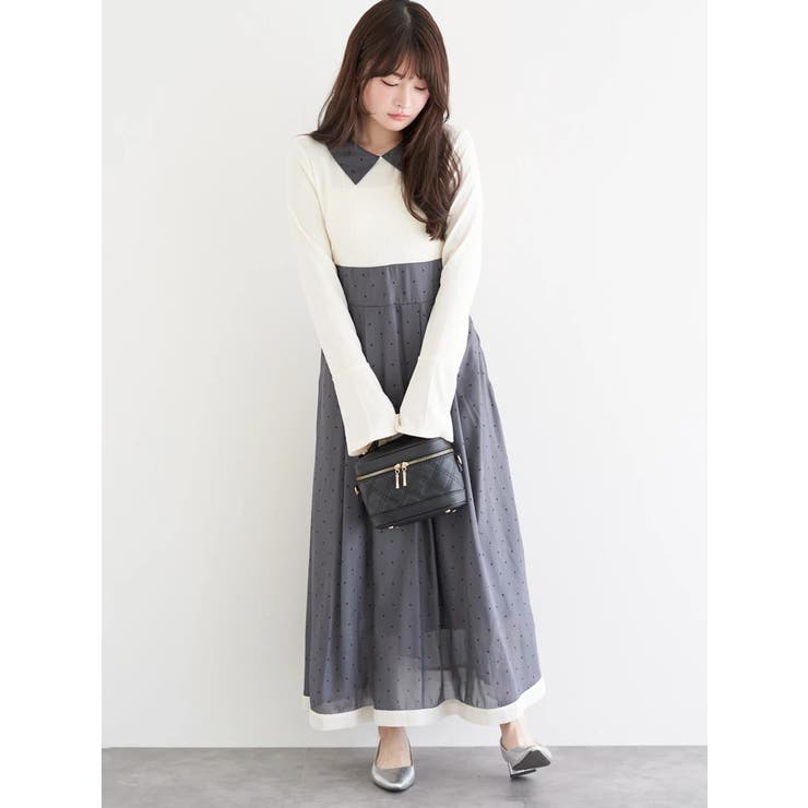 濃グレー | リブ切り替えドットワンピース | LUDIC PARK