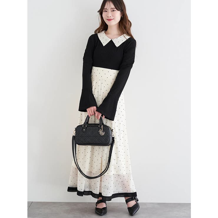 アイボリー | リブ切り替えドットワンピース | LUDIC PARK