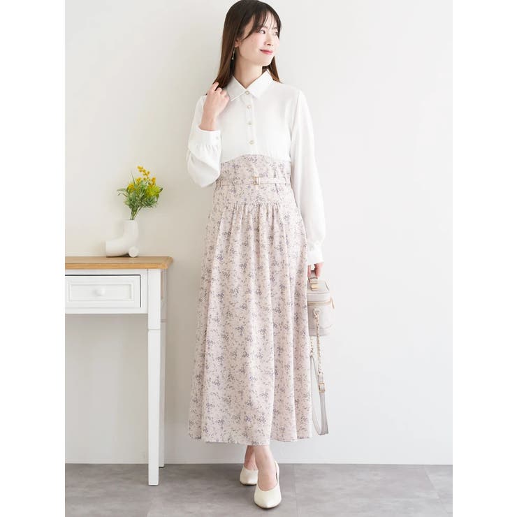 ピンク | 花柄ベルト付きワンピース | LUDIC PARK