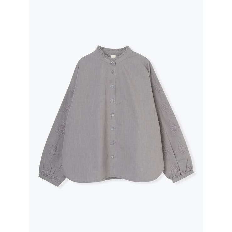 濃グレー | 袖花刺繍フリルブラウス | LUDIC PARK