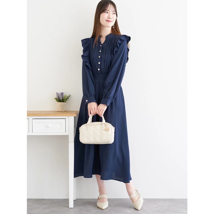 紺 | ピンタックフリルワンピース | LUDIC PARK