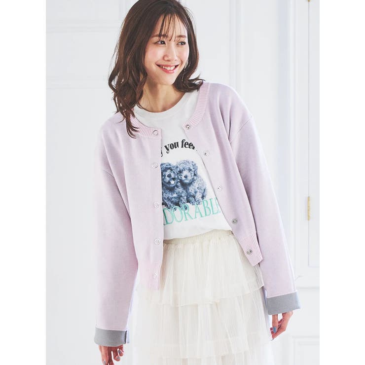 ピンク | ハトメボタン配色クルーネックカーディガン | LUDIC PARK