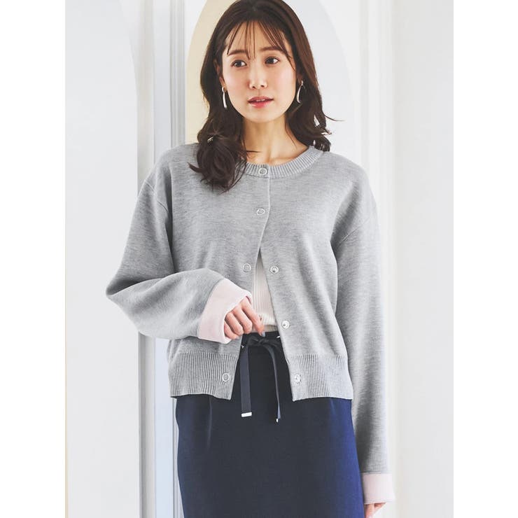 グレー | ハトメボタン配色クルーネックカーディガン | LUDIC PARK