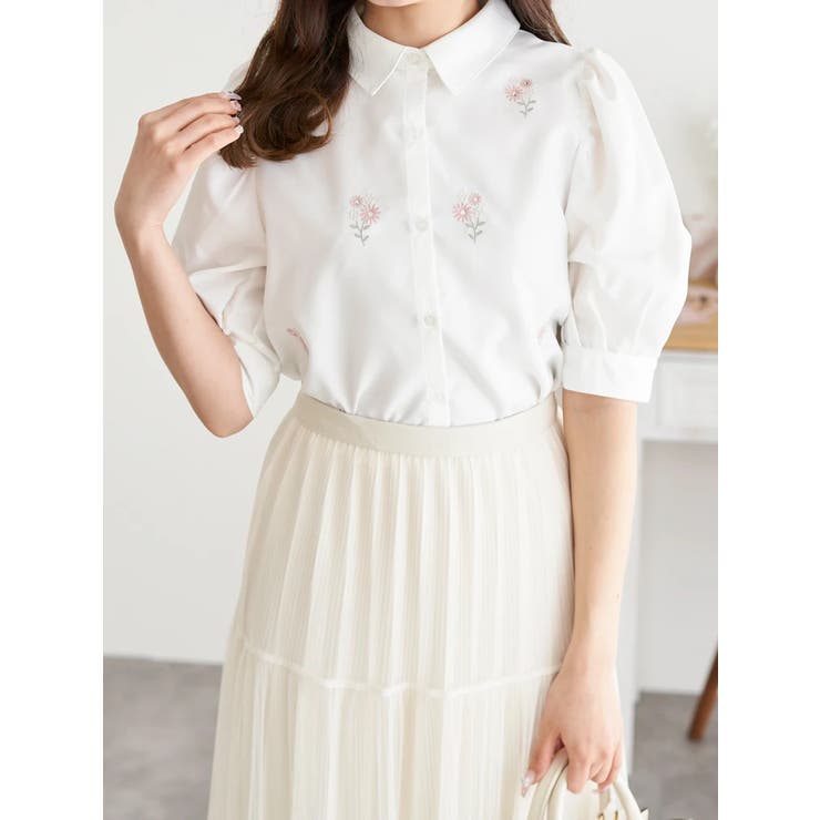 小花刺繍半袖シャツブラウス | LUDIC PARK | 詳細画像1 