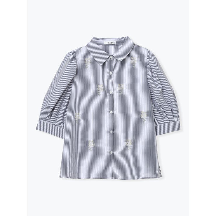 青 | 小花刺繍半袖シャツブラウス | LUDIC PARK