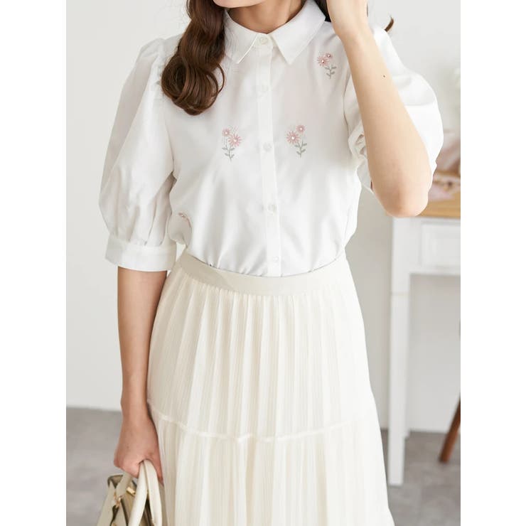 小花刺繍半袖シャツブラウス | LUDIC PARK | 詳細画像2 