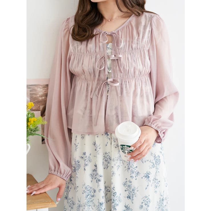 ローズピンク | フロントリボンシアーラメブラウス | LUDIC PARK