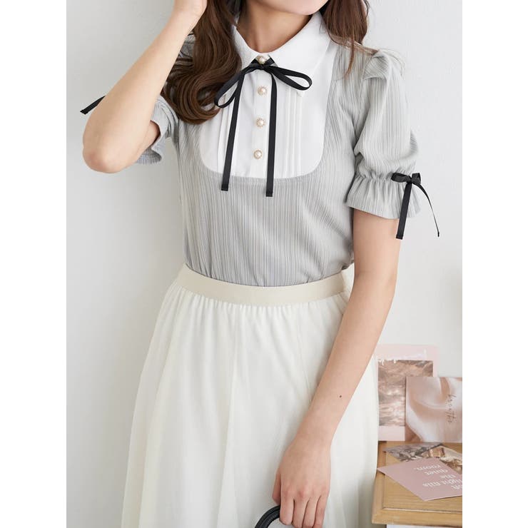 リボン付きシャツレイヤード風トップス | LUDIC PARK | 詳細画像1 