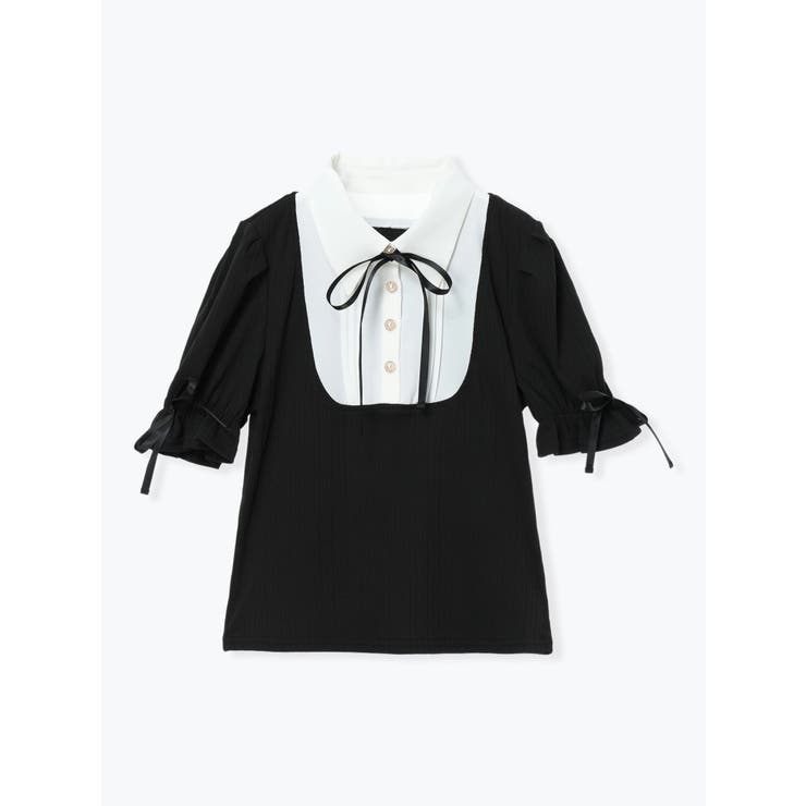 黒 | リボン付きシャツレイヤード風トップス | LUDIC PARK
