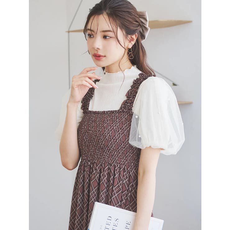 アイボリー | パール付きリブチュールトップス | LUDIC PARK