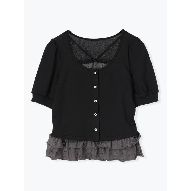 黒 | リボンレースレイヤード風フリルトップス | LUDIC PARK