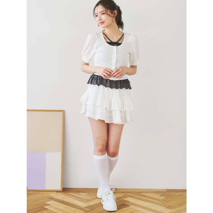 リボンレースレイヤード風フリルトップス | LUDIC PARK | 詳細画像7 