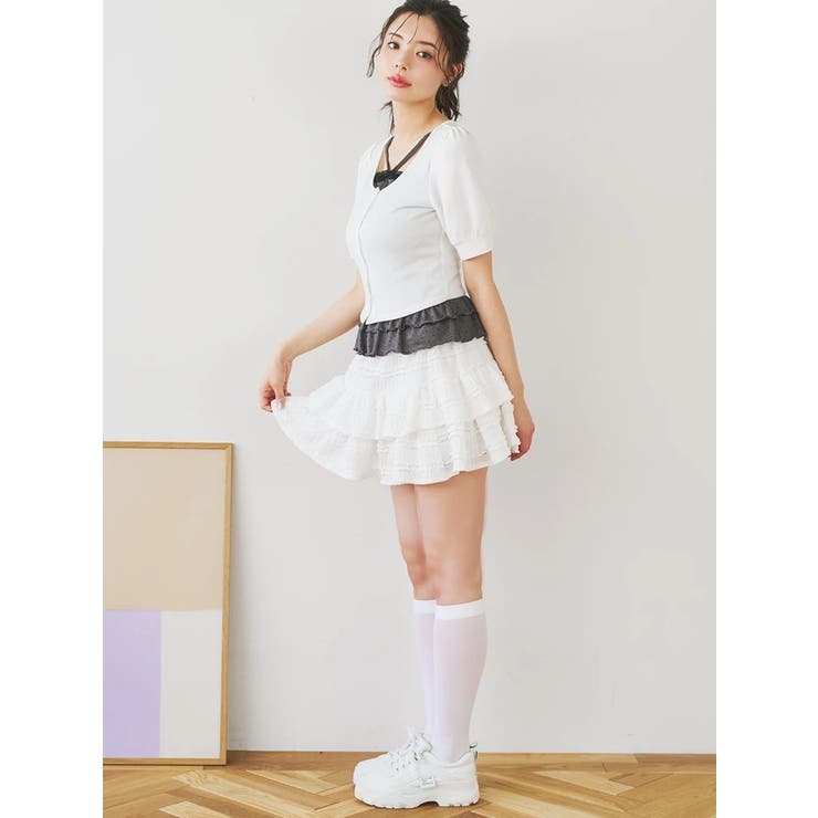 リボンレースレイヤード風フリルトップス | LUDIC PARK | 詳細画像8 