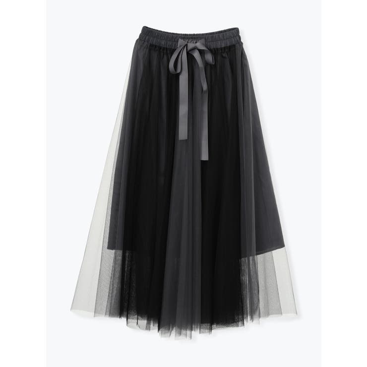黒 | 配色チュールウエストリボンロングスカート | LUDIC PARK