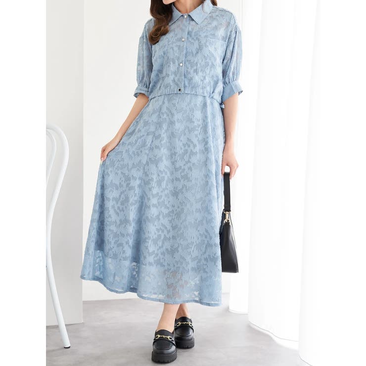 [SET]サイドリボンショートシャツ×花柄ジャガードキャミソールフレアワンピース | LUDIC PARK | 詳細画像1 