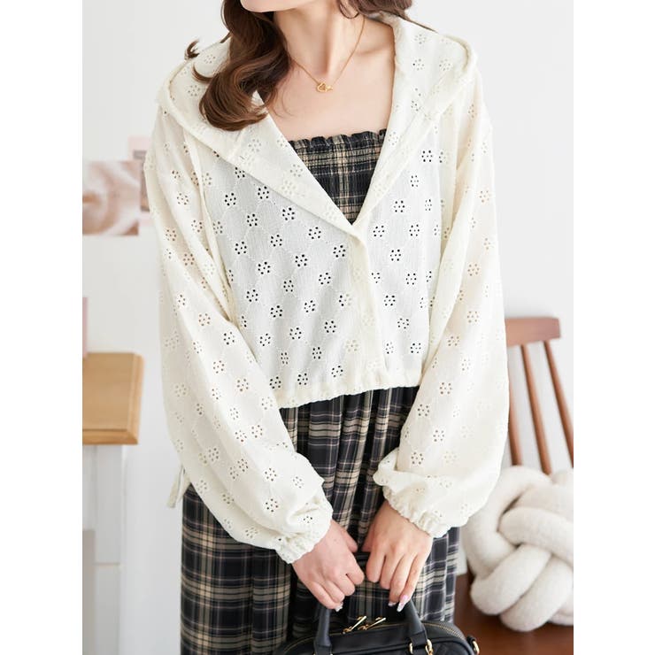 アイボリー | 刺繍レースフーディーパーカー | LUDIC PARK