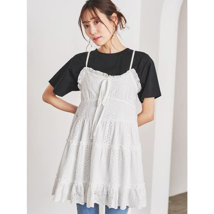 白 | 花柄刺繍ティアードキャミチュニック | LUDIC PARK