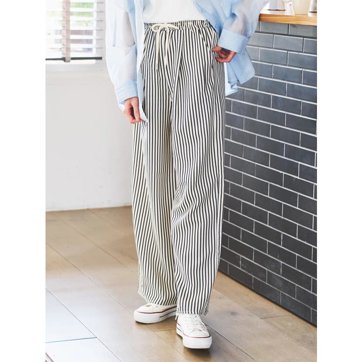 紺 | ストライプイージーワイドパンツ | LUDIC PARK