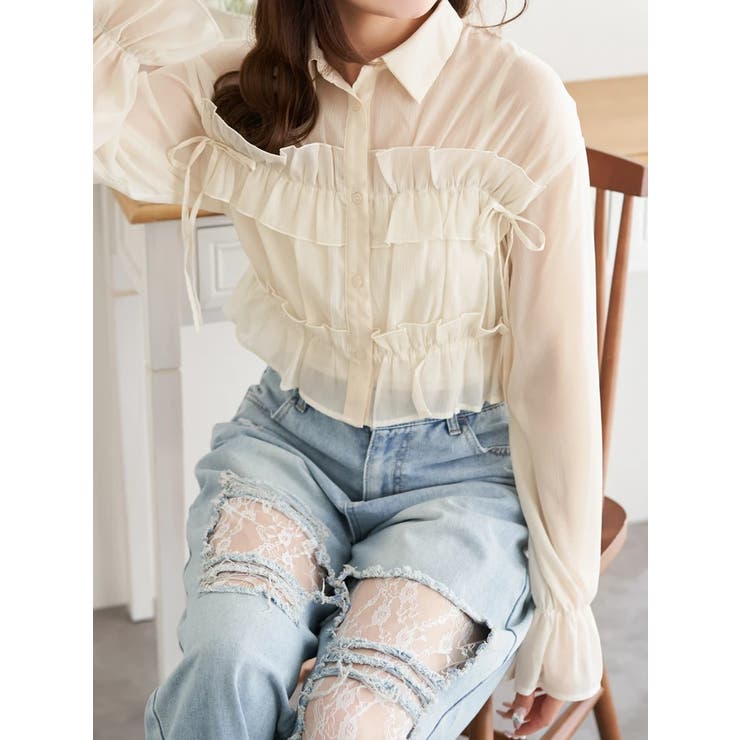 シアーサイドリボンフリルショートシャツ | LUDIC PARK | 詳細画像1 