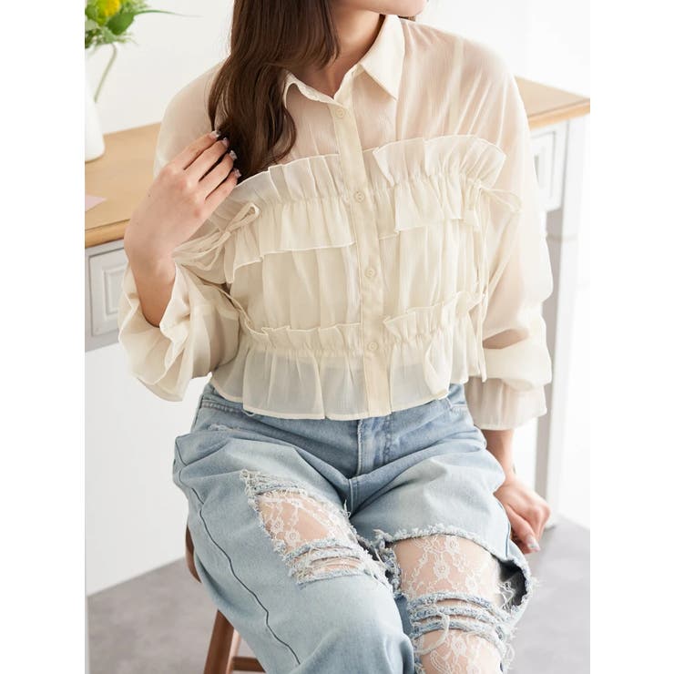 黄 | シアーサイドリボンフリルショートシャツ | LUDIC PARK