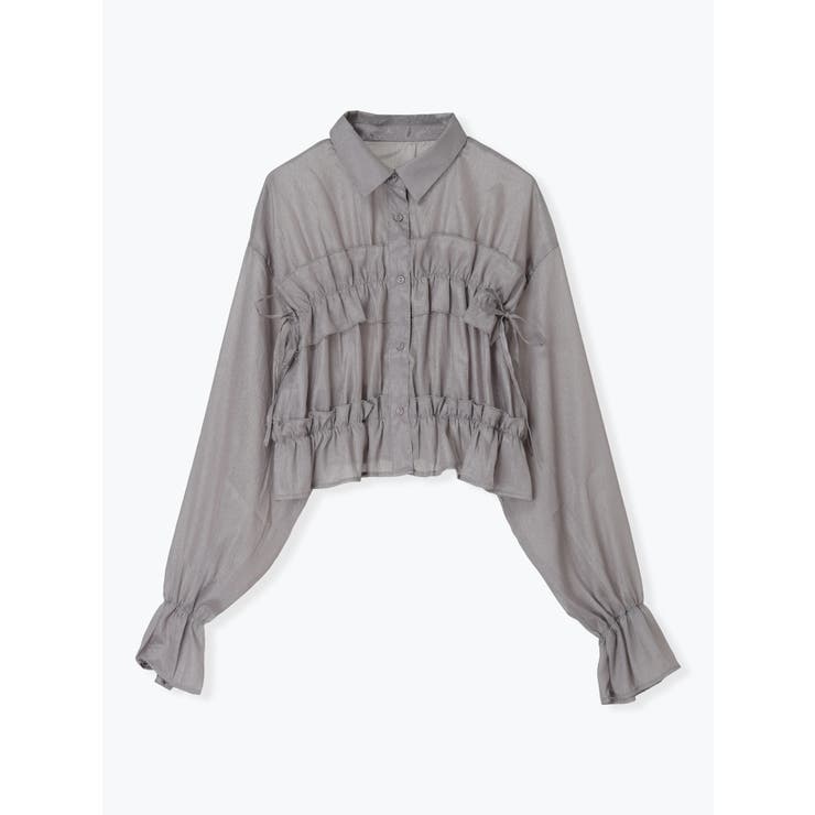 濃グレー | シアーサイドリボンフリルショートシャツ | LUDIC PARK