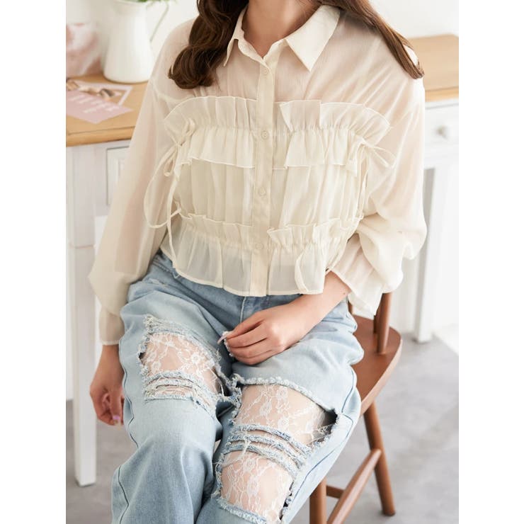 シアーサイドリボンフリルショートシャツ | LUDIC PARK | 詳細画像2 