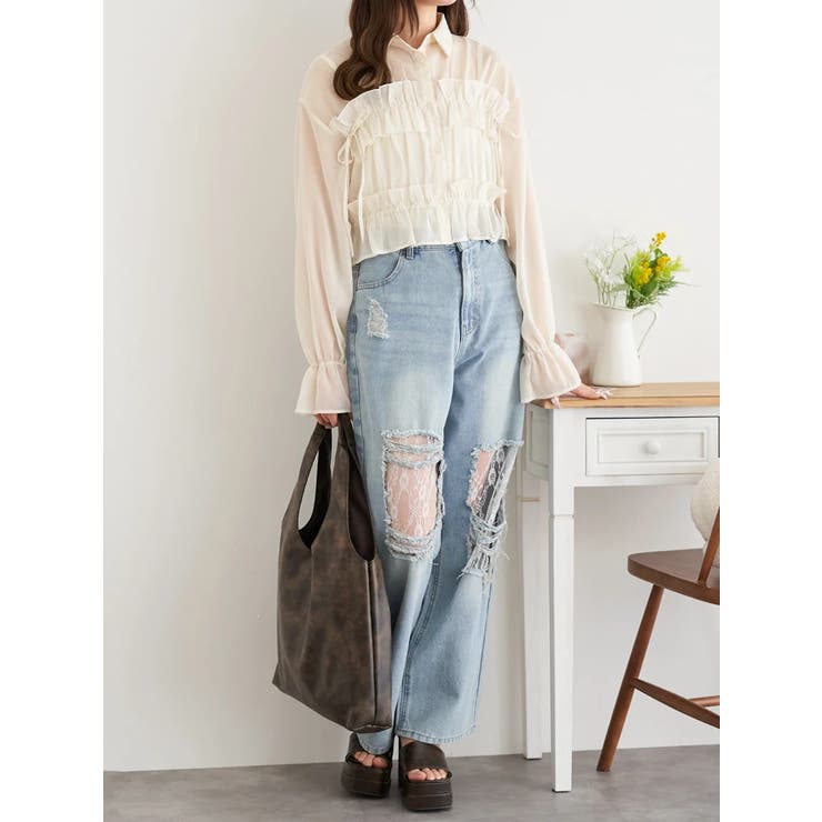 シアーサイドリボンフリルショートシャツ | LUDIC PARK | 詳細画像6 