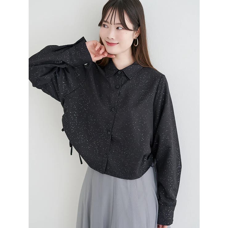 黒 | ラメ入りドロストショート丈シャツ | LUDIC PARK