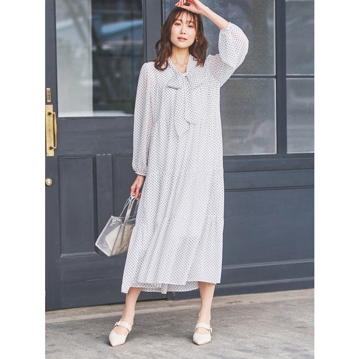 アイボリー | ドットボウタイティアードワンピース | LUDIC PARK