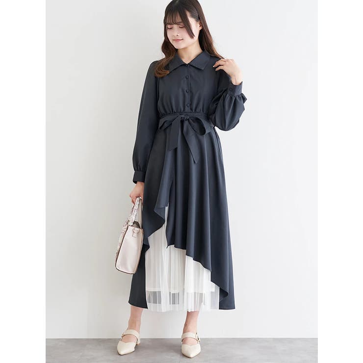 異素材アシンメトリープリーツワンピース | LUDIC PARK | 詳細画像1 