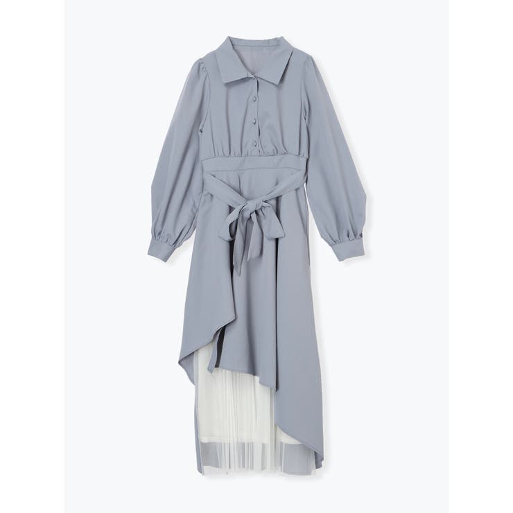 青 | 異素材アシンメトリープリーツワンピース | LUDIC PARK