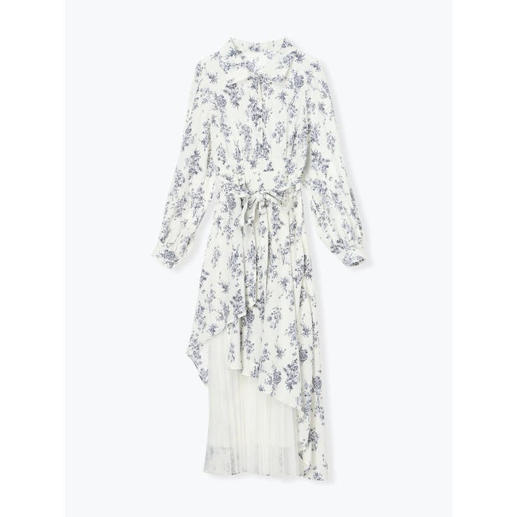 Ａ柄 | 異素材アシンメトリープリーツワンピース | LUDIC PARK