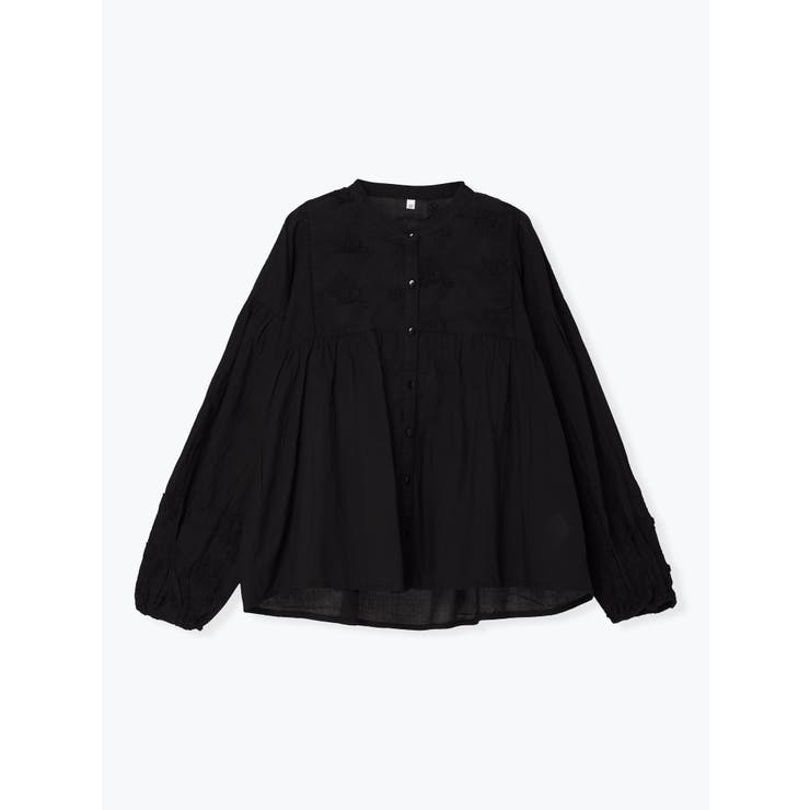 黒 | 花刺繍コットンブラウス | LUDIC PARK