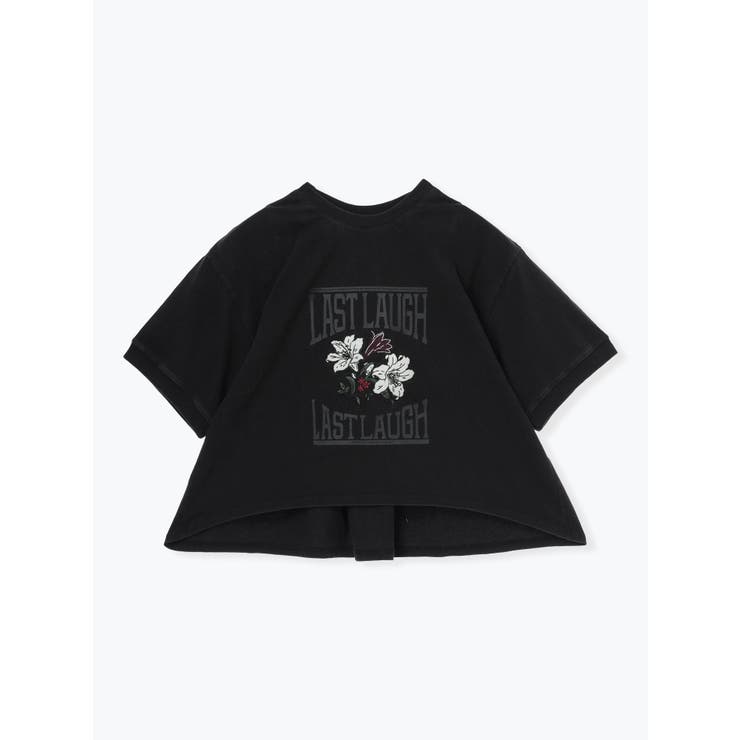 黒 | チェーンフラワー刺繍AラインTシャツ | LUDIC PARK