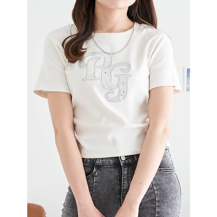 オフホワイト | ラインストーンロゴ ショートTシャツ | LUDIC PARK