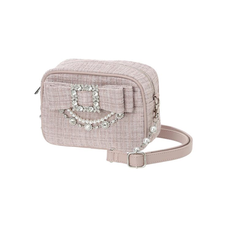 ピンク | お嬢さんツイードリボンビジューショルダーバッグ | NOEMIE