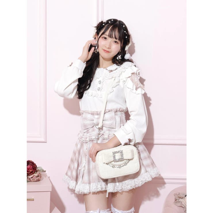 お嬢さんツイードリボンビジューショルダーバッグ[品番：PLMW0012634