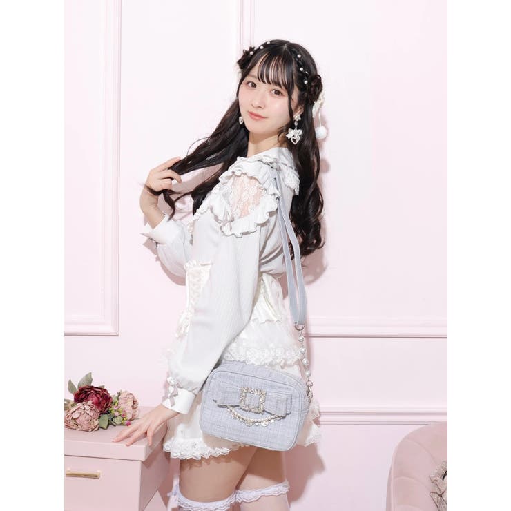 も*ね様 NOEMIE お嬢さんツイードリボンビジューショルダーバッグPK完売品 NOEMIE｜お嬢さんツイードリボンビジューショルダーバッグ