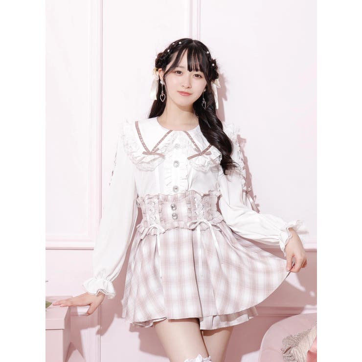 Redvelvetスルギ着用bonnaeシアーレースアップブラウスバレエコア